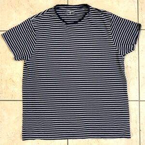 Men’s Cedarwood Stait, Navy Blue White Striped Crewneck T-Shirt XXL